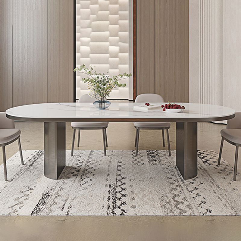 Oval Sintered Stone Dining Table Modern Table in White with Double Pedestal Clearhalo ' dining_table' 'Dining Tables & Seating' 'Dining Tables' 'furn' 'furn_dining_table' 'Furniture' 'furniture_dining_table' 'Kitchen & Dining Furniture' 'kitchen&dining_furn' 'kitchen' 'kitchen_dining_table' 1200x1200_6af29b07-6f10-4a7a-a58c-1df5909d8d47