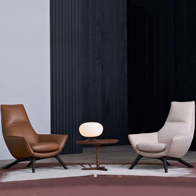 Modern Leather Fixed Back Chair in Brown Upholstered Flared Arms Chair Clearhalo 'Accent Chairs' 'accent_chairs' 'Chairs & Seating' 'furn' 'furn_accent_chairs' 'Furniture' 'Living Room Furniture' 1200x1200_6af2cff6-22dc-4110-b1f2-663cd2998e7f