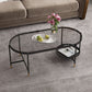 Contemporary Elliptical Glass & Slate Coffee Cocktail Table with Storage Shelf Clearhalo 'Coffee & Accent Tables' 'Coffee Tables' 'coffee_tables' 'furn' 'furn_coffee_tables' 'Furniture' 'Living Room Furniture' 1200x1200_6af60c86-933a-4aa5-8482-54286102301f