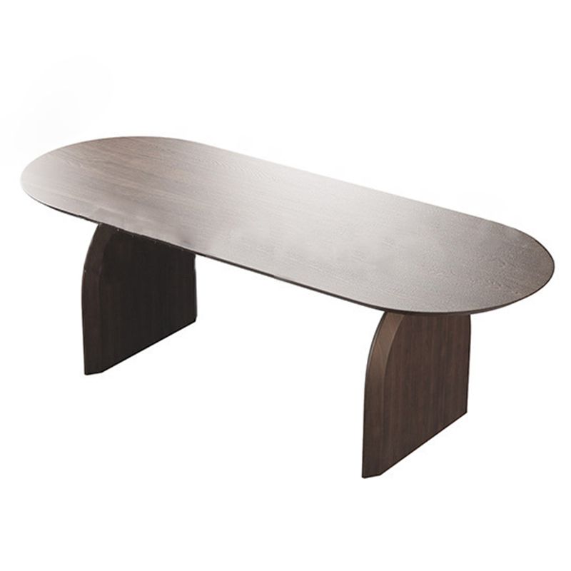 Mesa de comedor de madera maciza marrón ovalada muebles modernos con pedestal doble para oficina