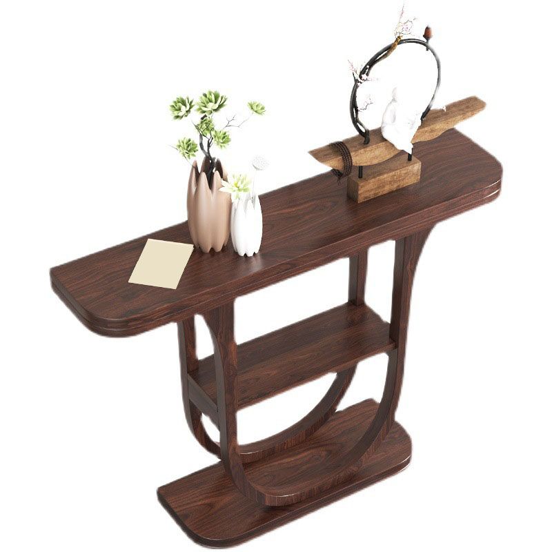 Solid Wood Half Moon Accent Table 2-shelf 33.46" Tall Console Table