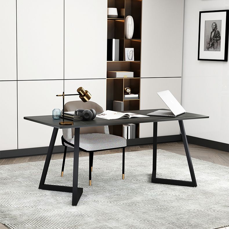 Contemporary Office Desk Antique Finish Rectangular Computer Desk with Metal Legs Clearhalo 'furn' 'furn_office_desk' 'Furniture' 'Office Desks' 'Office Furniture' 'office_desk' 1200x1200_6afc9f7b-be77-4ce0-aab6-83a314494a07