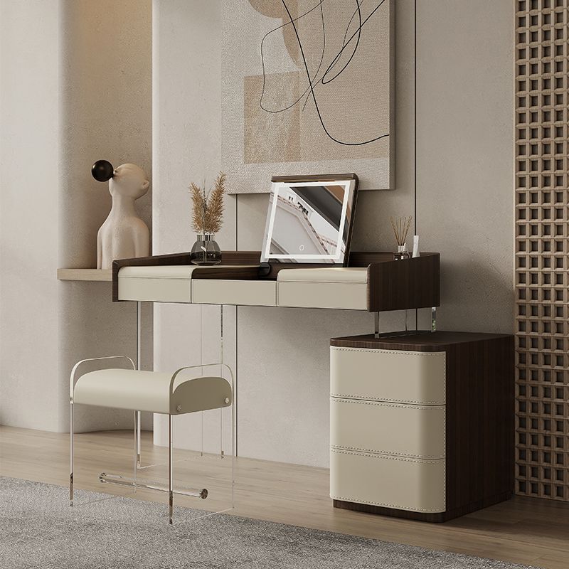 Tavolo da toeletta da toeletta in legno per trucco a flip-top con 5 cassetti