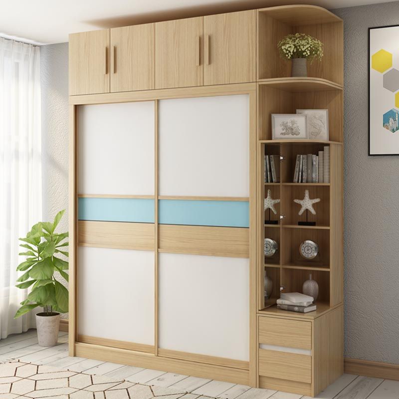 Modern Natural Wardrobe Armoire Engineered Wood Wardrobe with Drawer Clearhalo 'Armoires & Wardrobes' 'armoires_wardrobes' 'Bedroom Furniture' 'furn' 'furn_armoires_wardrobes' 'Furniture' 1200x1200_6afe9474-a93f-48bb-b8c4-e5e6912f5d86