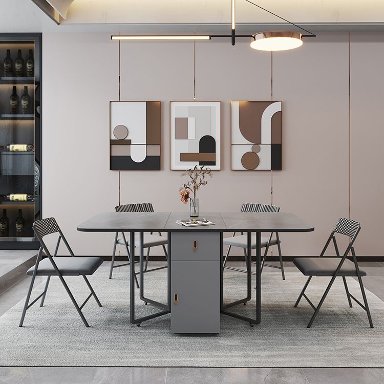 Modern Style Dining Table Sintered Stone Drop-Leaf Dining Table for Home Use Clearhalo ' dining_table' 'Dining Tables & Seating' 'Dining Tables' 'furn' 'furn_dining_table' 'Furniture' 'furniture_dining_table' 'Kitchen & Dining Furniture' 'kitchen&dining_furn' 'kitchen' 'kitchen_dining_table' 1200x1200_6b0302db-60d5-4829-aa07-f3fe444e19e6