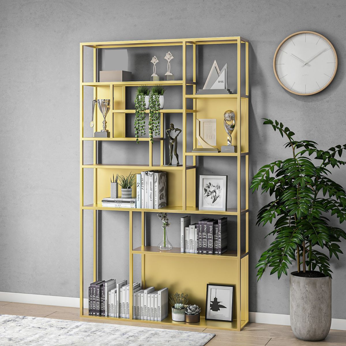 Gold and Black Floor Book Shelf Open Shelf Bookcase with Shelves Clearhalo 'Bookcases' 'furn' 'furn_bookcases' 'Furniture' 'Office Furniture' 1200x1200_6b0570c1-8b79-4e39-8ecd-ca5d32634855