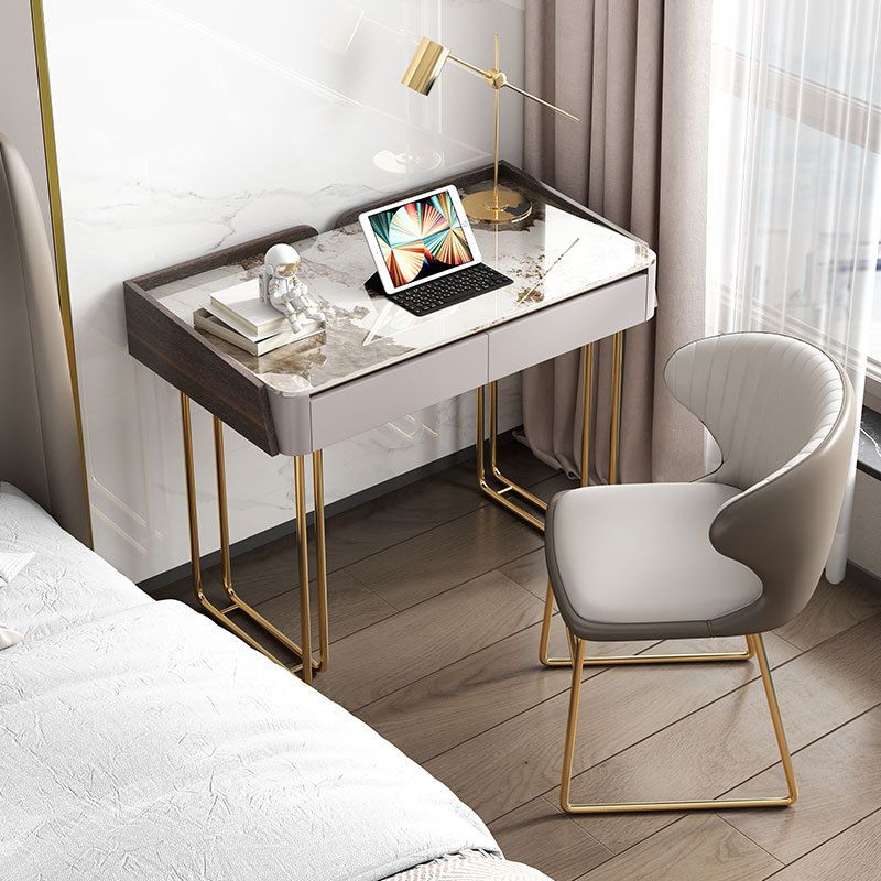 2 Drawers Writing Desk Stone 29.53" Tall Office Desk with Sled Base Clearhalo 'furn' 'furn_office_desk' 'Furniture' 'Office Desks' 'Office Furniture' 'office_desk' 1200x1200_6b0612a8-4434-4c73-b508-4c999a3e343d