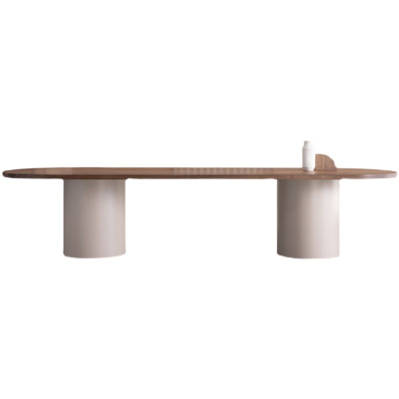 Modern Pine Wood Dining Table Oval Wood Table with Double Pedestal