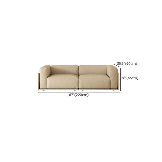 Tuxedo Arm Sofa Contemporary Faux Leather Cushions Settee in Light Brone