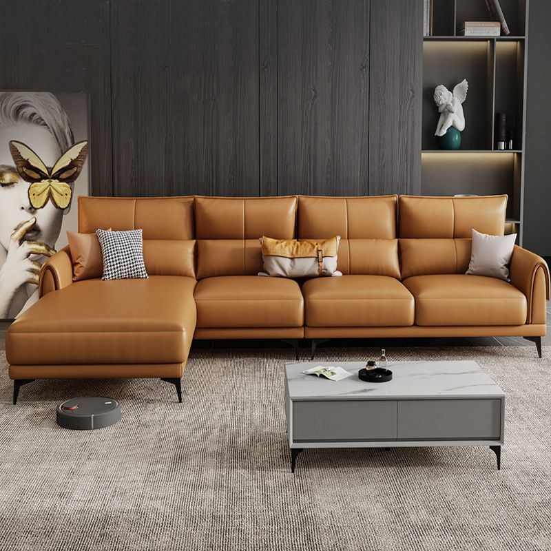 Modern Tight Back Genuine Leather Sectionals, 67.72" W  Sectional Sofa  in Brone