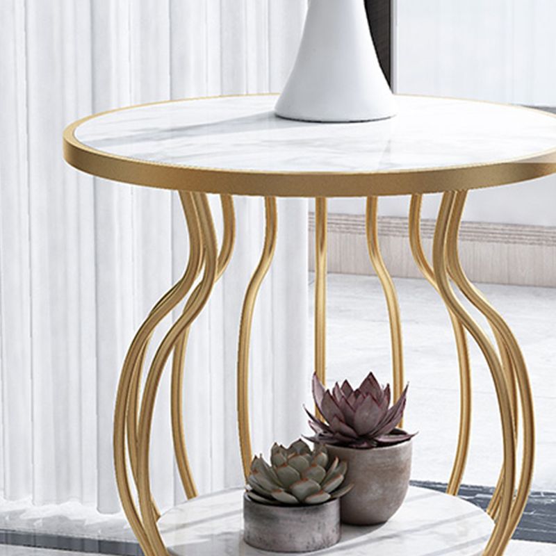 ダブルティアエンドテーブルストレージシェルフ付きモダニストスレートサイドテーブル