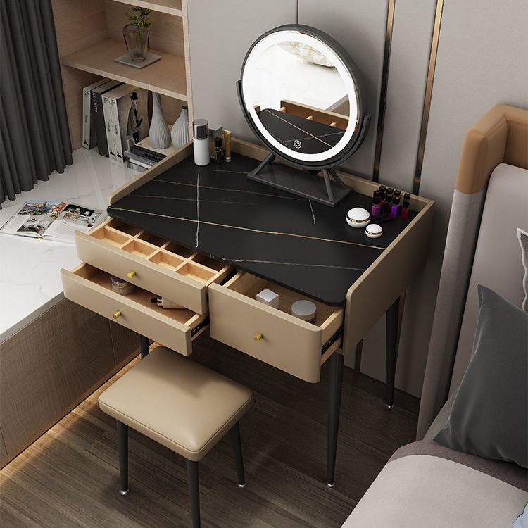 Glam 31.49 " Height Slate Table Top Makeup Vanity Stool with 3 Drawers Clearhalo 'Bedroom Furniture' 'furn' 'furn_makeup_vanities' 'Furniture' 'Makeup Vanities' 'makeup_vanities' 1200x1200_6b1c8151-cf69-4be3-8ac6-69cc88f09d57