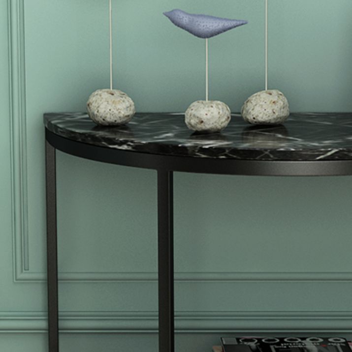 Modern Half Moon Console Table with Storage Shelf and Marble Top Clearhalo 'Console Tables' 'console_tables' 'Entry & Mudroom Furniture' 'furn' 'furn_console_tables' 'Furniture' 1200x1200_6b1f610e-a0fa-41a3-90b4-1d5a56554a6f