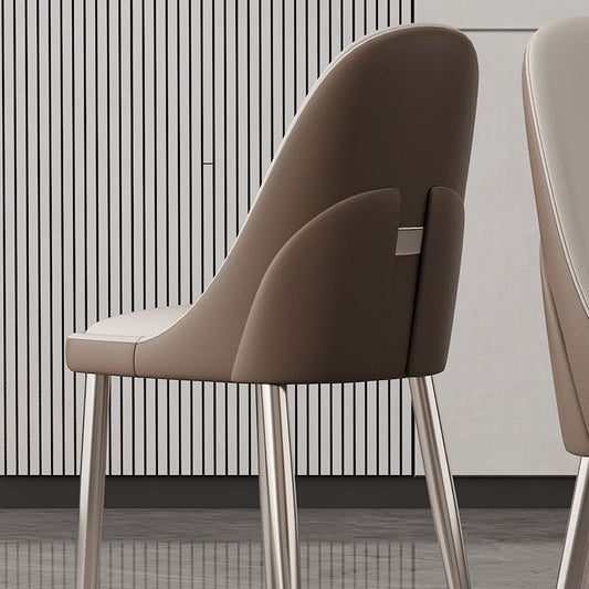 Sillas de comedor sin brazo de cuero sintética sillas laterales glamorosas con base de metal