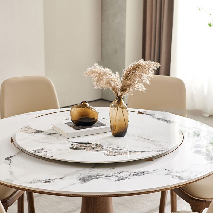 Modern Rotatable Round Table Set 1/4/5/7 Pieces Sintered Stone Top Wooden Round Table Set