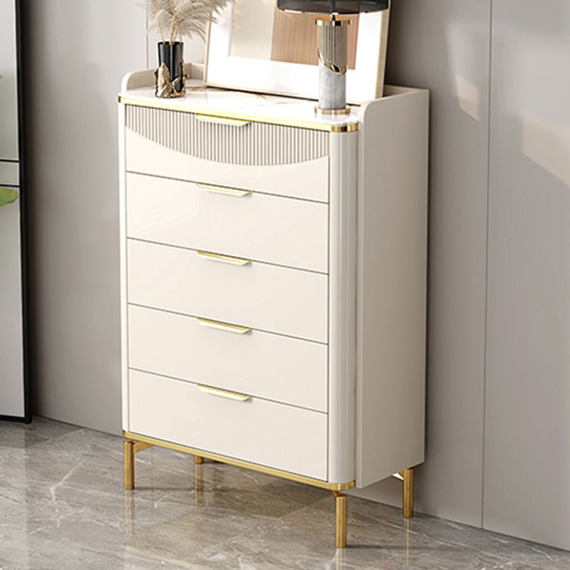 Cómoda de piedra para dormitorio Glam White con patas de metal