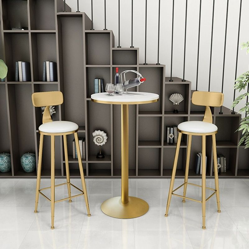 Glam Iron Bar Dining Table Faux Marble Gold Indoor Bistro Table with Single Pedestal Clearhalo 'Bar Furniture' 'Bar Tables' 'bar_tables' 'furn' 'furn_bar_tables' 'Furniture' 'furniture_bar_tables' 'Kitchen & Dining Furniture' 1200x1200_6b256b64-13a4-44e3-8914-e618ea69ce50