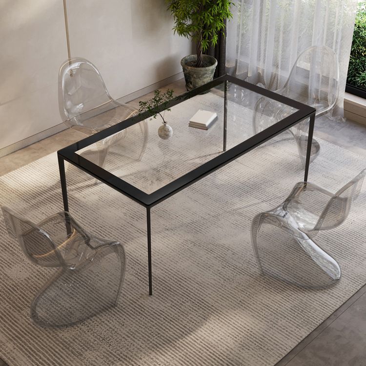 Rectangular Dining Table Glass Tabletop with Black Aluminum Legs Clearhalo 'Dining Tables & Seating' 'Dining Tables' 'dining_table' 'furn' 'furn_dining_table' 'Furniture' 'Kitchen & Dining Furniture' 1200x1200_6b277c36-8bd7-4f0f-a3dd-ec06e4c5952c