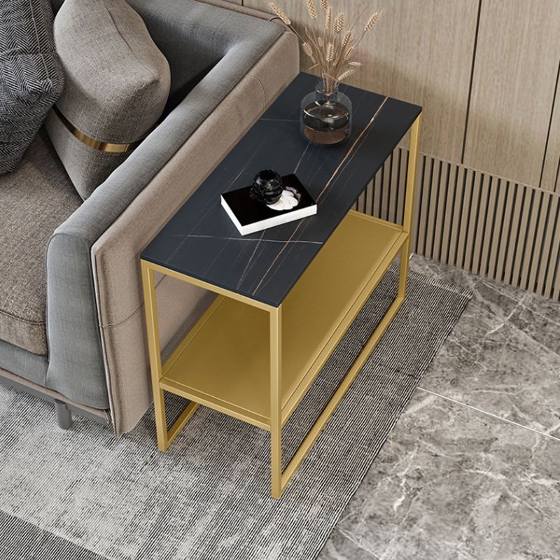 Contemporary Sled with Shelf Rectangular Double Tier Living Room Side Table