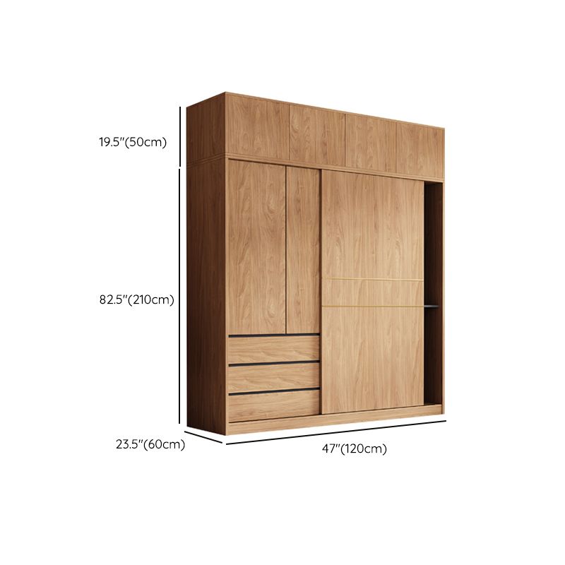 Natürliche Finish -Garderobe Armoire Schiebedarderobe Kabinett mit Schublade