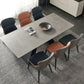 Table de salle à manger rectangulaire, plateau moderne en pierre grise avec base en métal noir