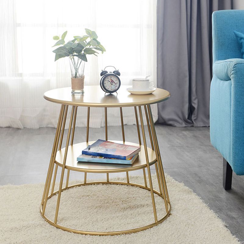 中世のモダンメタルテーブルラウンドトップフレームベースサイドテーブル付き棚