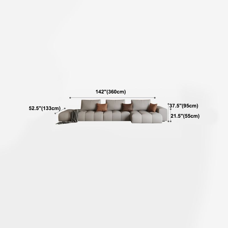 Nordic Sofa & Chaise in Beige Square Arm Sofa with Bolster Pillows