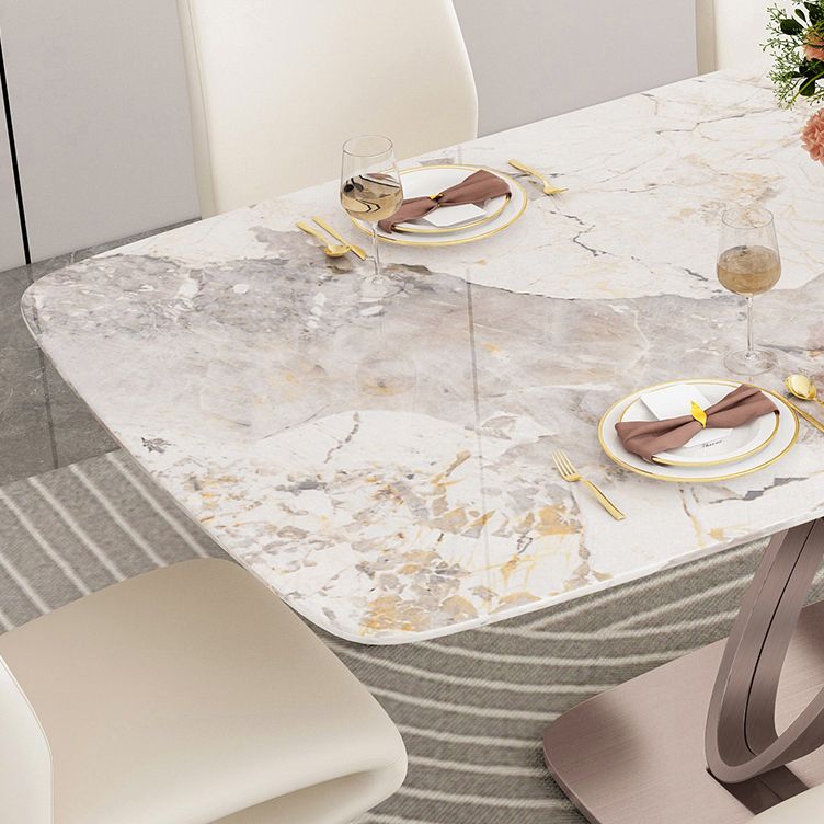 Table rectangle de table en pierre fritrée de luxe avec base de piédestal