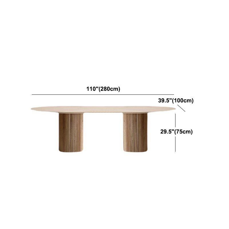Esstisch aus massivem Holz, moderne ovale Möbel mit Doppelsockel für die Küche