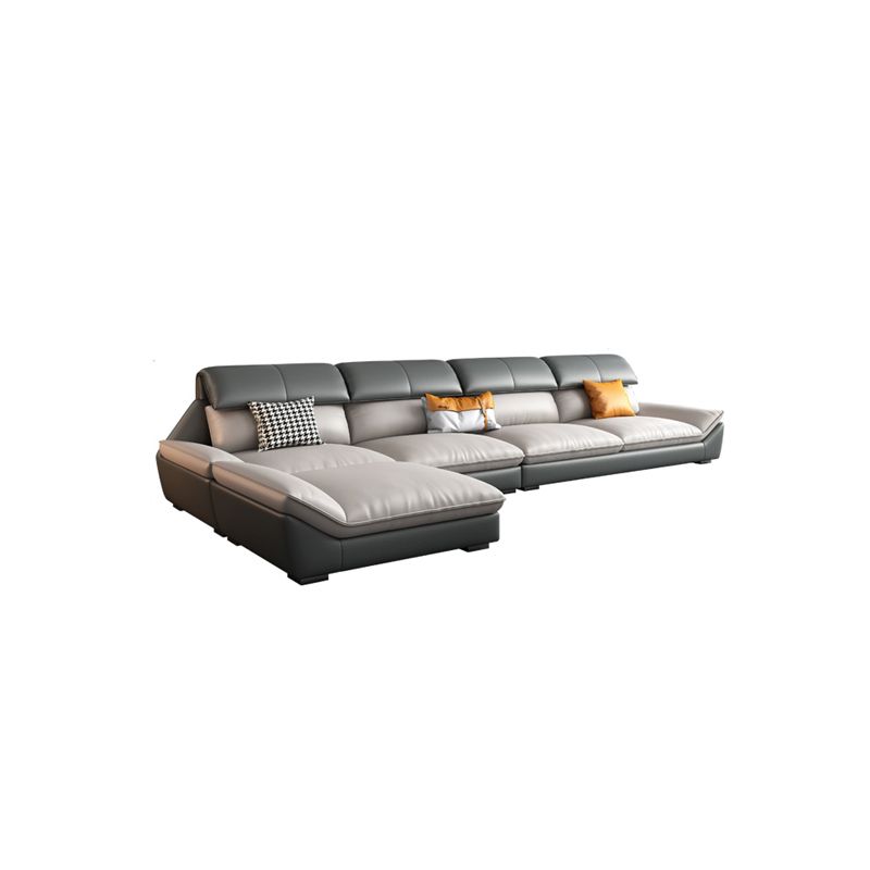 Contemporary Grey Faux Leather Sectional Pillow Top Arm Stain-Resistant Sofa and Chaise Clearhalo 'furn' 'furn_sectionals' 'Furniture' 'furniture_sectionals' 'kitchen' 'kitchen_sectionals' 'Living Room Furniture' 'Sectionals' 1200x1200_6b397ae2-75af-4b6d-80f9-0e62ed41189e