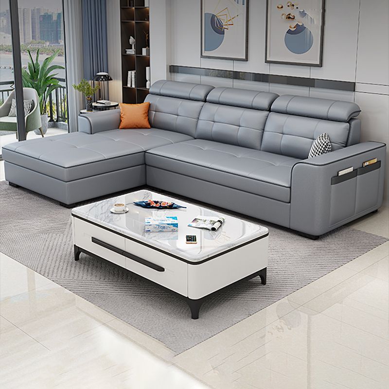 Contemporary Stain-resistant Sectional L-shape Sqaure Arm Sectional in Grey Clearhalo 'furn' 'furn_sectionals' 'Furniture' 'Living Room Furniture' 'Sectionals' 1200x1200_6b39ec66-2248-46cc-8dc8-bb7cc8544b18