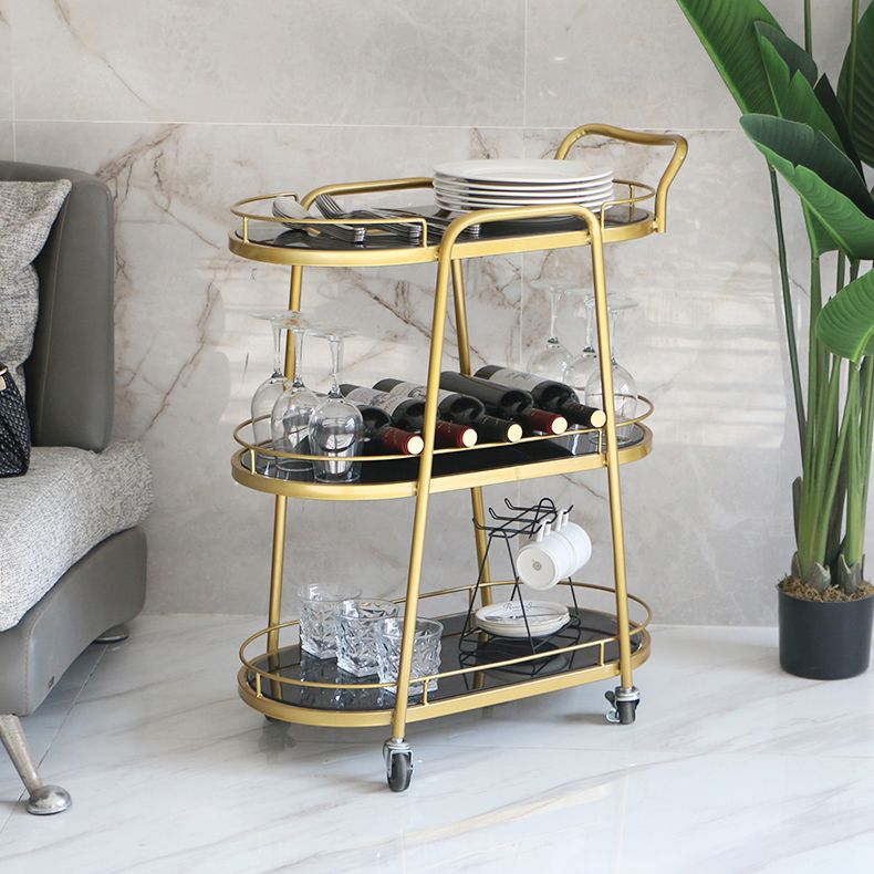 32.28"H Rolling Modern Prep Table Metal Oval Prep Table for Dining Room