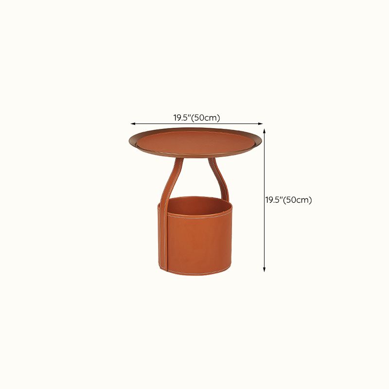 コンテンポラリーラウンドサイドエンドテーブルレザーペデスタルエンドテーブル