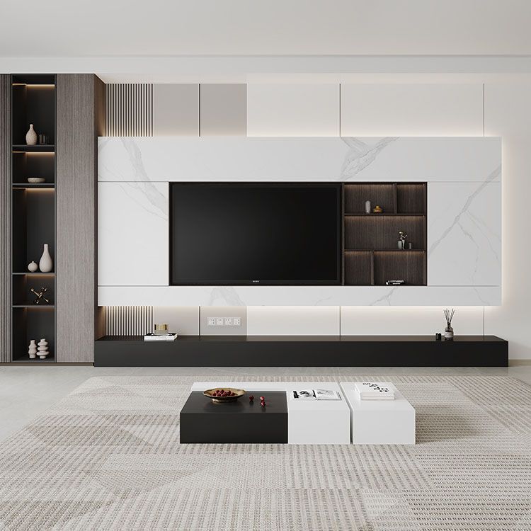 Contemporary TV Stand Console Black Stone Media Console with Drawers Clearhalo 'furn' 'furn_tv_stands_entertainment_centers' 'Furniture' 'Living Room Furniture' 'TV Stands & Entertainment Centers' 'TV Stands & Media Storage Furniture' 'tv_stands_entertainment_centers' 1200x1200_6b3f3661-d29e-42e1-a43b-ed1870e47e1f