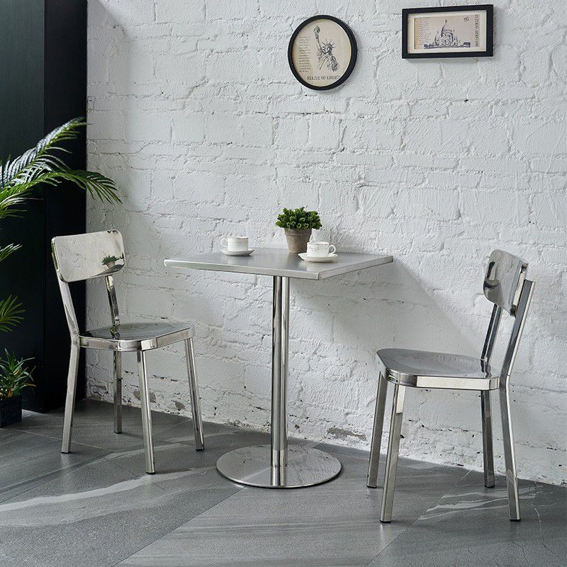 Industrial Dining Room Table Stainless Steel Table with Pedestal Table Clearhalo ' dining_table' 'Dining Tables & Seating' 'Dining Tables' 'furn' 'furn_dining_table' 'Furniture' 'furniture_dining_table' 'Kitchen & Dining Furniture' 'kitchen&dining_furn' 'kitchen' 'kitchen_dining_table' 1200x1200_6b41b20f-750d-4a55-9048-da6e9c5a1e5c