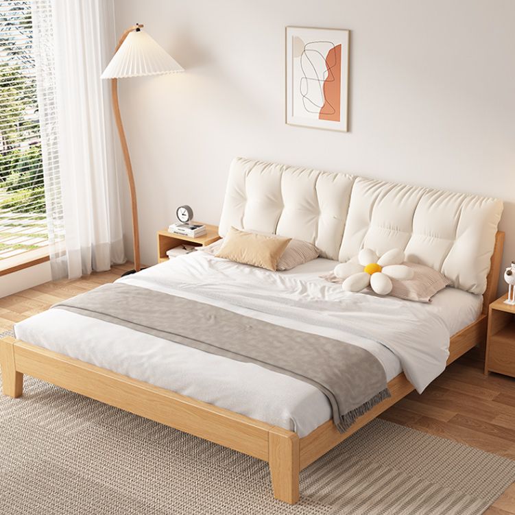 Hedendaags massief hout gestoffeerd hoofdeinde rechthoekig standaardbed, licht niet inbegrepen