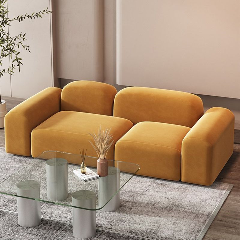 スクエアアームソファコンテンポラリーシンプルなベルベットのオレンジのシンプルなベルベットシート
