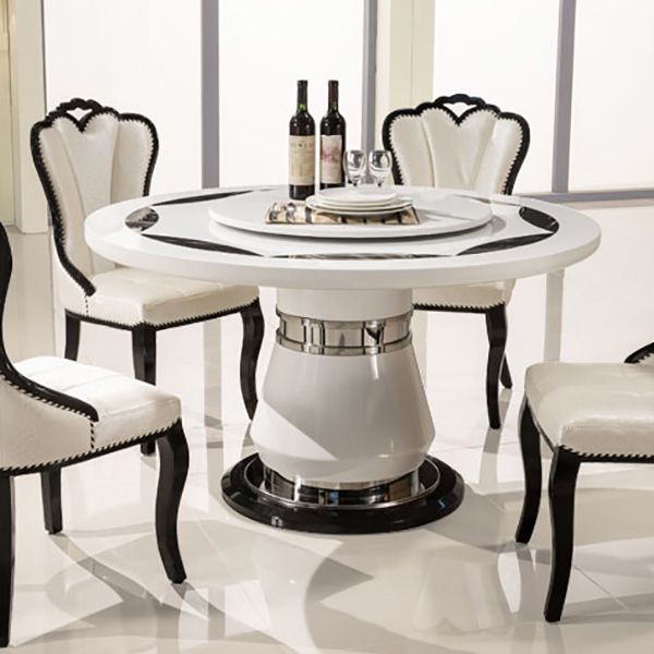 Marble Dining Table Round Pedestal Dining Site Table with Turntable Clearhalo 'Dining Tables & Seating' 'Dining Tables' 'dining_table' 'furn' 'furn_dining_table' 'Furniture' 'Kitchen & Dining Furniture' 1200x1200_6b54ff08-4a08-44da-8a80-a54fd661d9cd