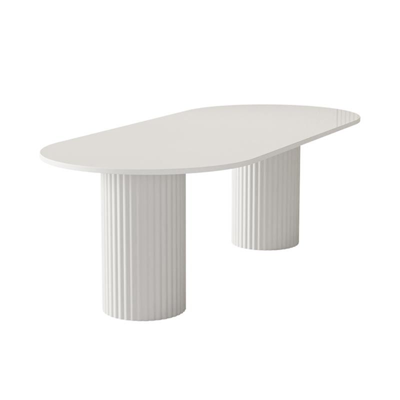 Mesa de comedor ovalada Mesa de comedor de piedra moderna en blanco con doble pedestal