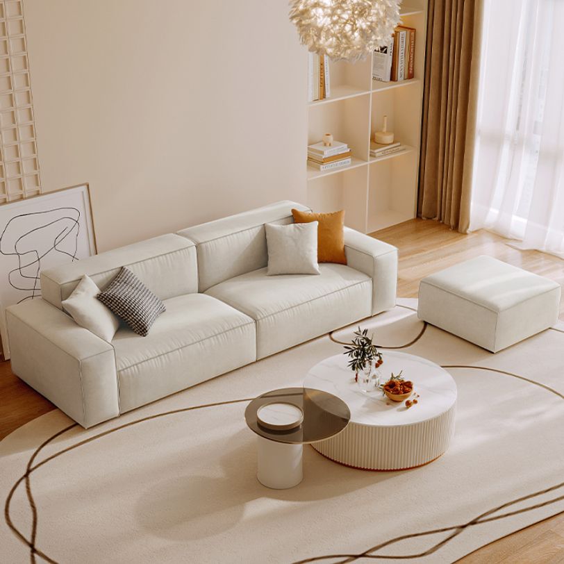 Zeitgenössisches Sofa echtes Leder Wohnzimmer Square Arm Kissen Weiß weiß