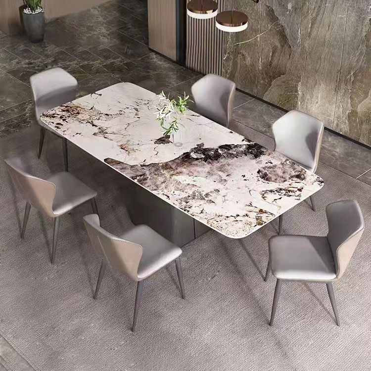 Minimalist Style Dining Table with White Fixed Table and Pedestal Base for Home Use Clearhalo 'Dining Room Sets' 'Dining Tables & Seating' 'dining_room_set' 'furn' 'furn_dining_room_set' 'Furniture' 'furniture_dining_room_set' 'Kitchen & Dining Furniture' 'kitchen&dining_furn' 'kitchen' 1200x1200_6b57f4b1-2a33-4391-835b-b1673210a873