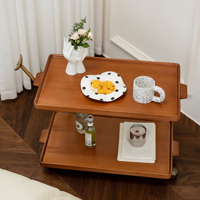 Cherry Wooden Storage End Table Rectangular 2-Tier Side Table with Casters Clearhalo 'Coffee & Accent Tables' 'End & Side Tables' 'end_side_tables' 'furn' 'furn_end_side_tables' 'Furniture' 'Living Room Furniture' 1200x1200_6b5ab970-f29d-4d22-89ab-ad98f3eac092