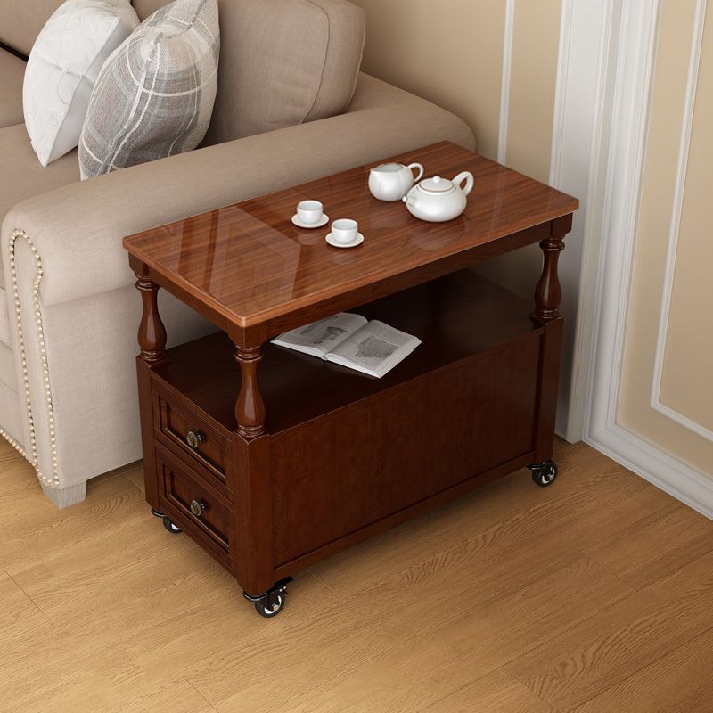 13.7" W X 23.6" H Farmhouse Wood Side Table Two-Drawer Side Table with Wheels Clearhalo 'Coffee & Accent Tables' 'End & Side Tables' 'end_side_tables' 'furn' 'furn_end_side_tables' 'Furniture' 'Living Room Furniture' 1200x1200_6b5e014f-76e2-45bd-8f02-c20045118588
