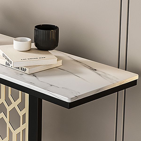 Tavolo console glam con top in pietra rettangolo e base nera per Hall