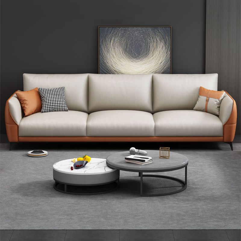 Scandinavian Stationary Faux leather Square Arm Cushion Back Sofa & Chaise