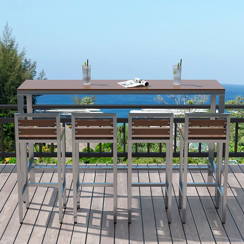 Industrial Metal and Wood Bar Table Outdoor Rectangle Bar Table with Trestle Base Clearhalo 'Bar Furniture' 'Bar Tables' 'bar_tables' 'furn' 'furn_bar_tables' 'Furniture' 'Kitchen & Dining Furniture' 1200x1200_6b658dc8-0a72-4038-986d-4160a26b49b4