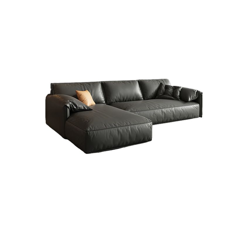 Echte lederen sectionals 70 "houtstationaire sectionals in zwart