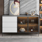 Stone moderno 33,4 "H buffet a buffet a 3 cassetti a 3 cassetto server buffet con porte di vetro