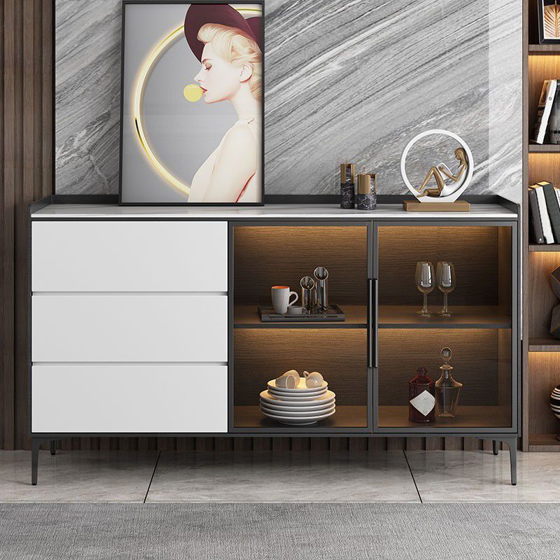 Stone moderno 33,4 "H buffet a buffet a 3 cassetti a 3 cassetto server buffet con porte di vetro