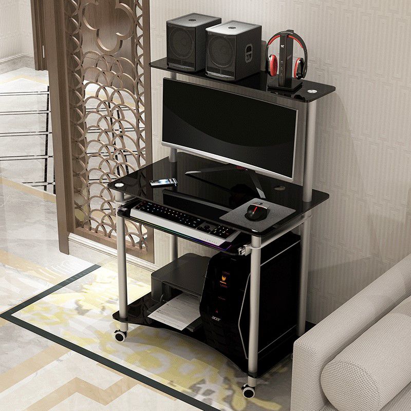 Rectangular Glass Computer Desk Keyboard Tray Contemporary Office Desk